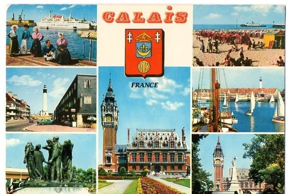 Carte postale ancienne sur Calais, avec son blason