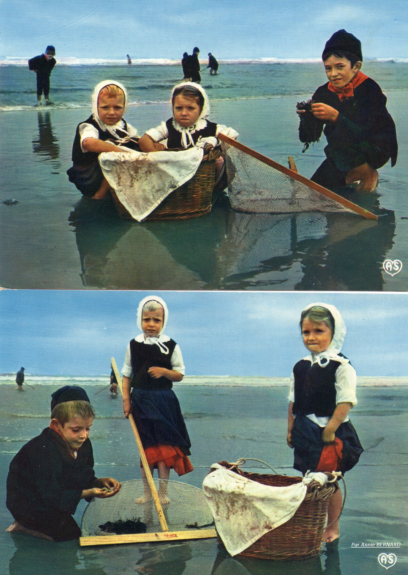 Carte postale ancienne de la Côte d'Opale, petits pêcheurs de crevettes