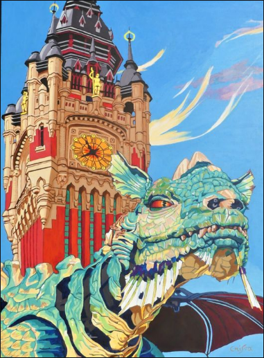 Le beffroi et le dragon de Calais, peinture de Christelle Vaesken