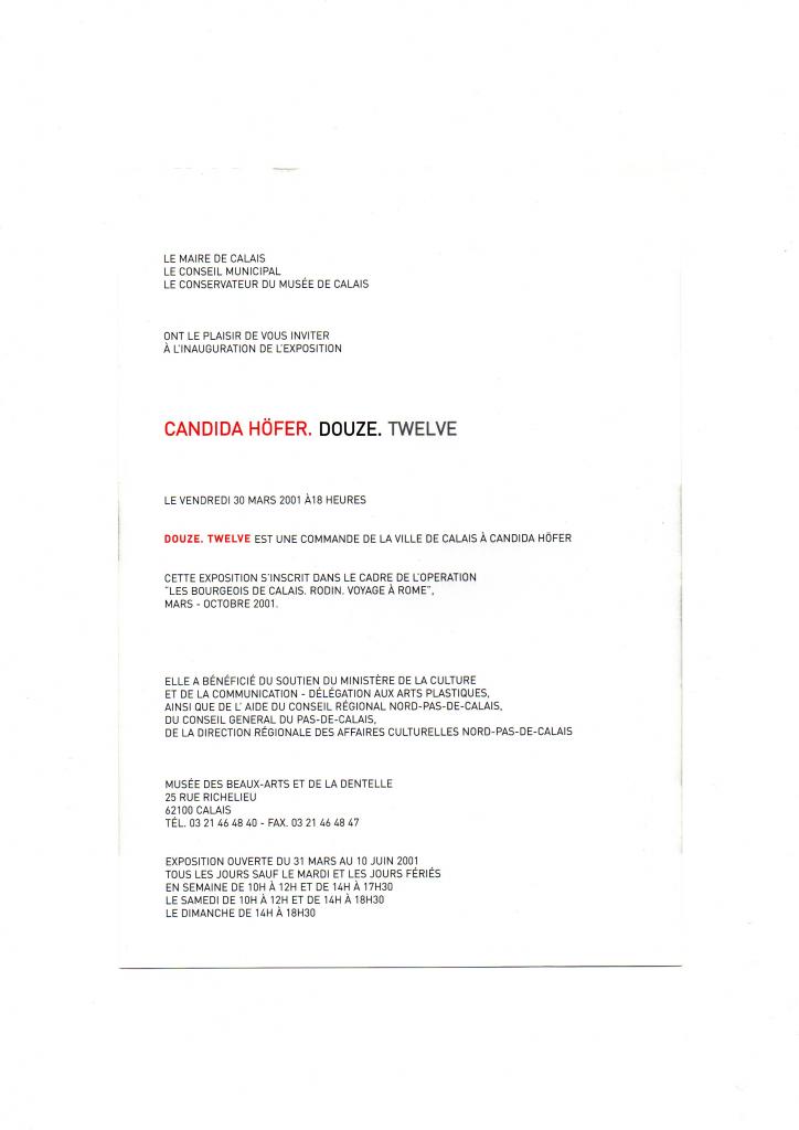 Invitation pour l'exposition de Candida Höfer en 2001