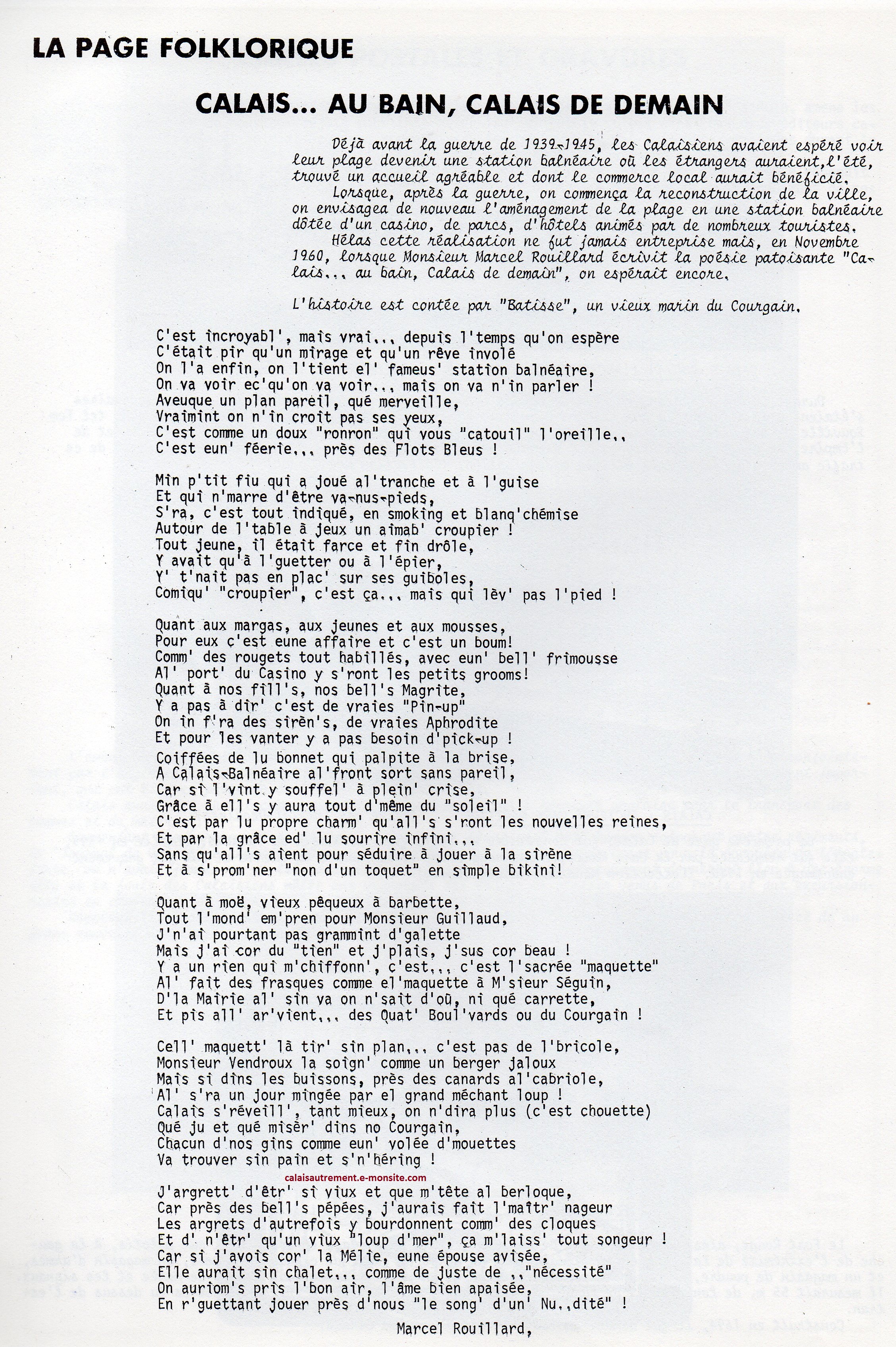 Mémoire poétique de 1960 de Marcel Rouillard contée par Batisse le marin du Courgain